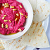 Hummus cu sfecla rosie si seminte de pin