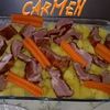 Cartofi la cuptor cu afumatura si carnati afumati 