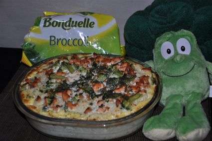 Placinta de orez cu somon si broccoli